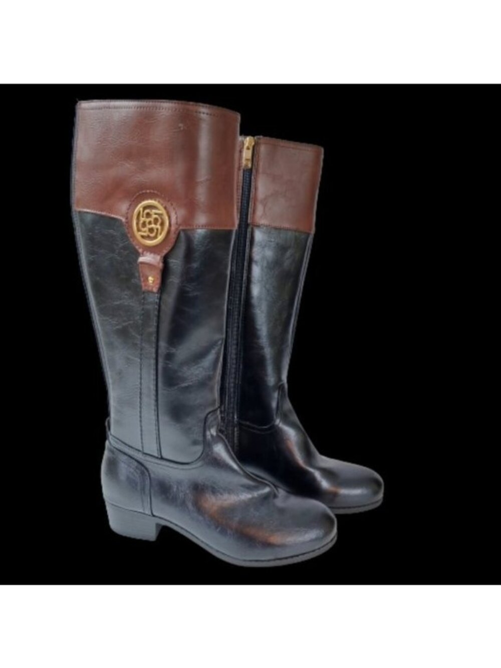 LIZ CLAIBORNE NWOT Riding Boots Two-Tone Modern Sleek Zip Wide Calf Womens 7.5